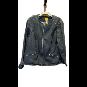 Ruby Rd Woman Studded Jacket Plus Size 16W Black Sparkly w/ Tiny Studs Zip Front